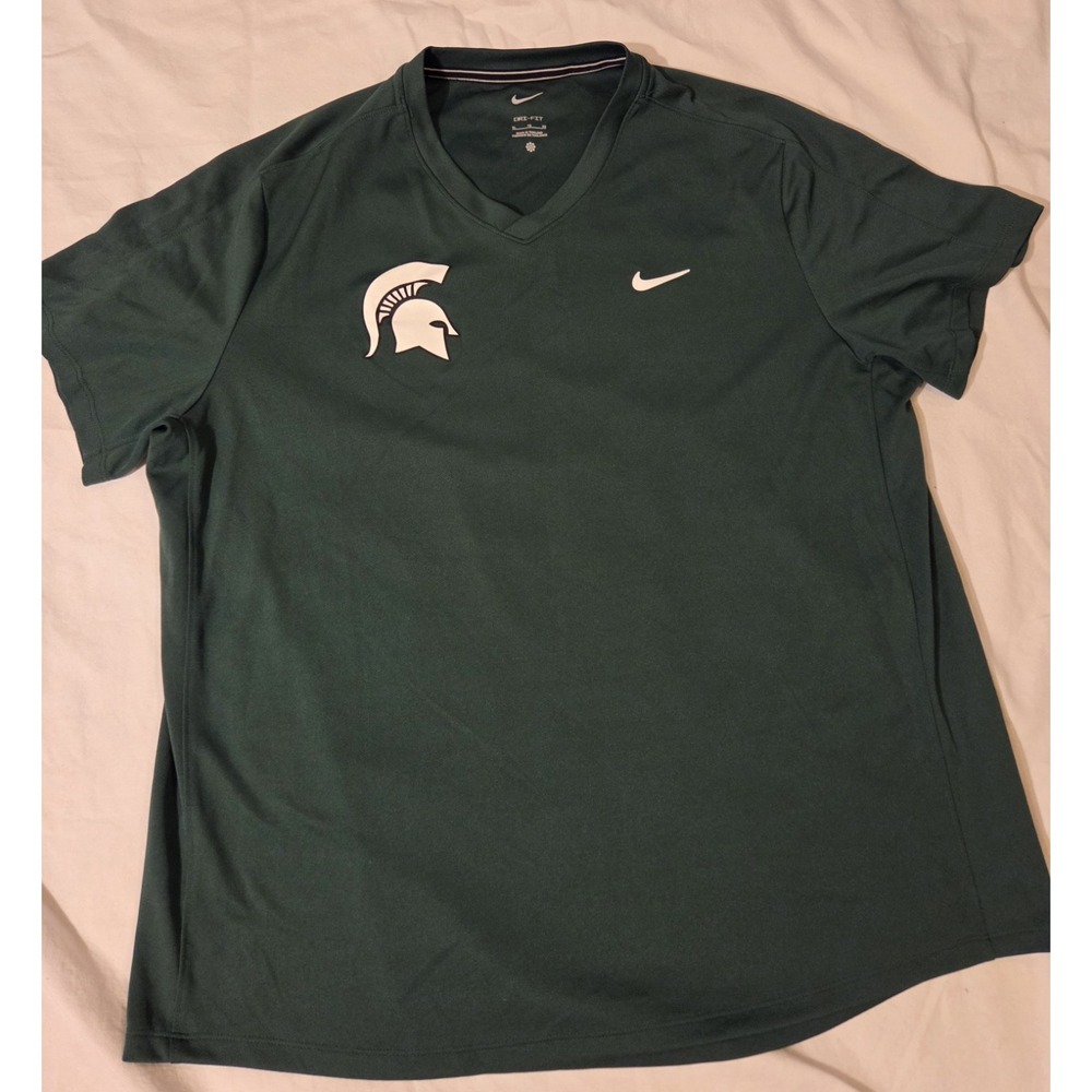 Nike Dri-FIT Michigan State Spartans Shirt Men's XL Green V-Neck Performance Tee
